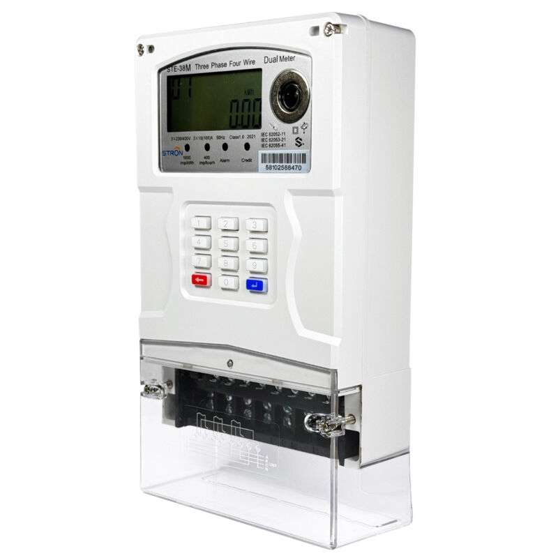 Smart Prepaid Electricity Meter featuring three phase four wire measurement with RF communication for power monitoring and management