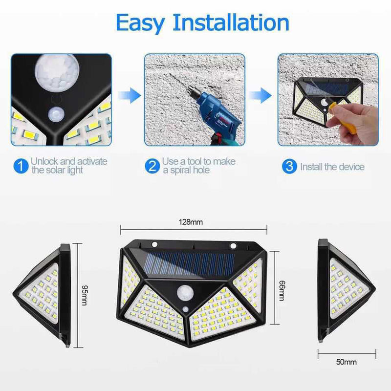 Avlu Solar Dış Duvar Lambaları 100LED Gövde İndüksiyon Koridor Işıkları