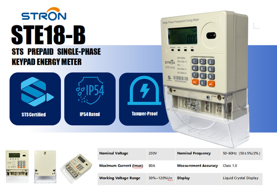 Tek Fazlı Ön Ödeme Elektrik Sayıcısı IP45 Uzaktan Güç Yönetimi İçin Anti-Tamper